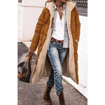 Long Hooded Down Jacket with Sherpa Lining for Women