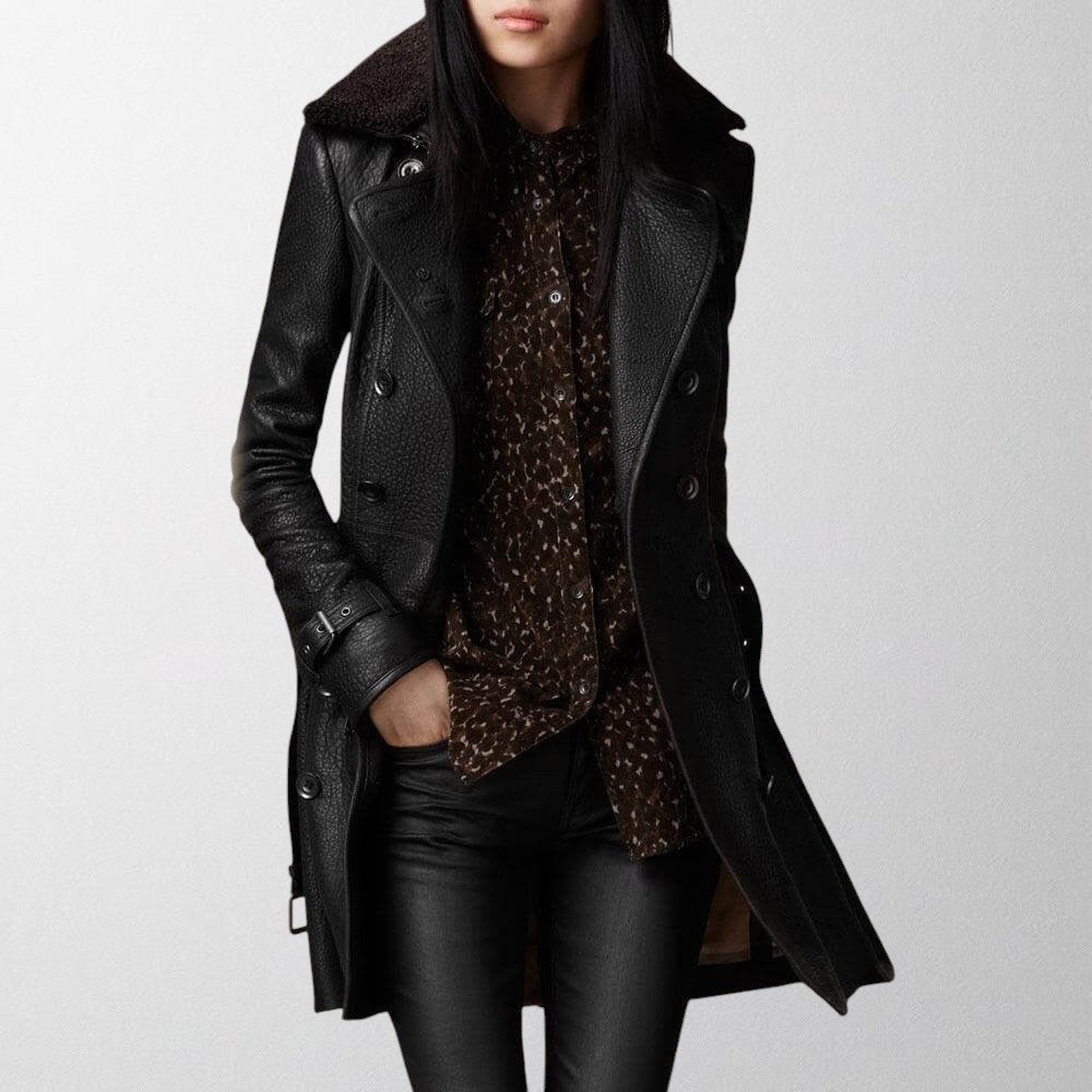 Women's Faux Leather Biker Jacket with Fur Collar Perfecto Style