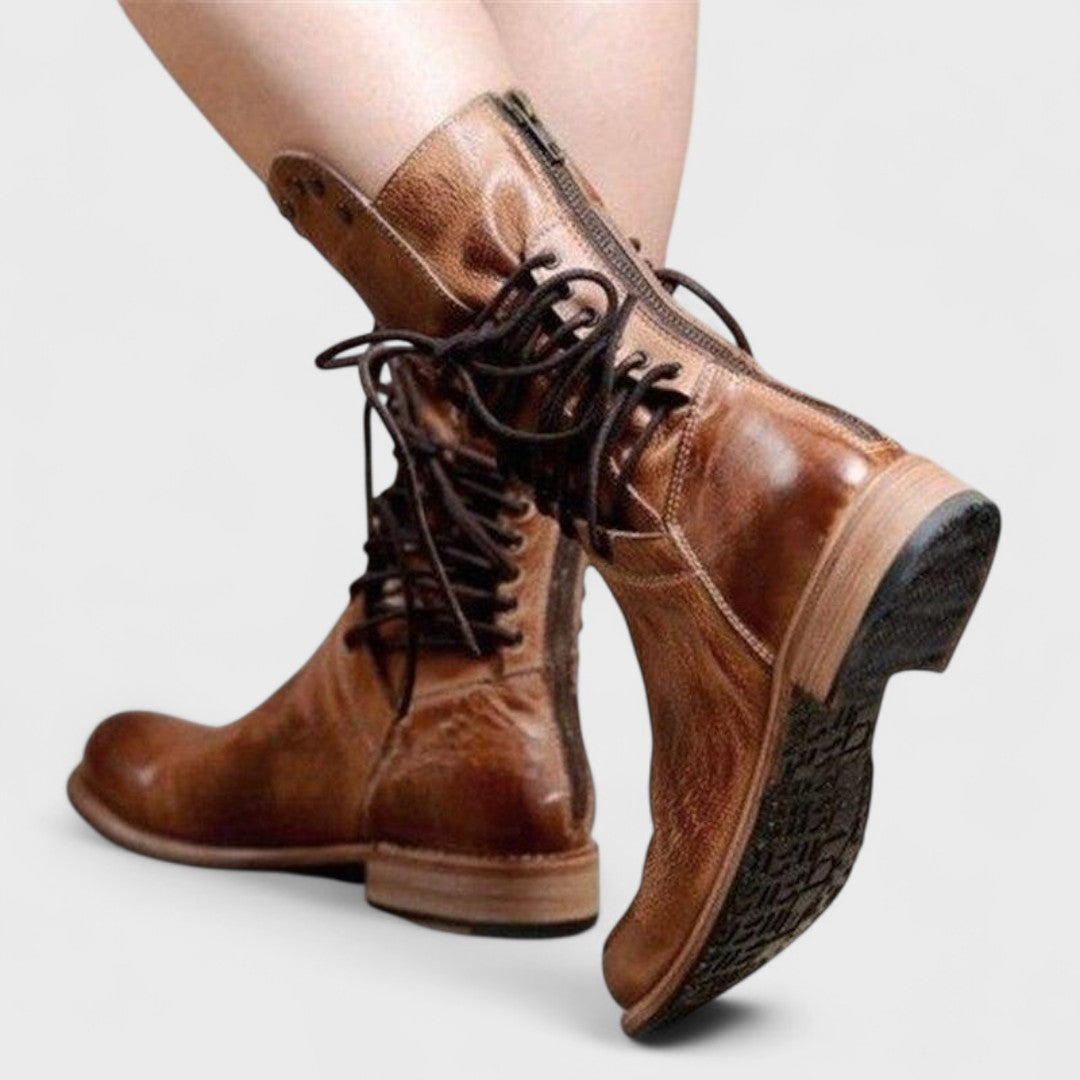 High Lace-Up Ankle Boots in Faux Leather for Women