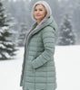 Long Quilted Fitted Down Jacket with Faux Fur Hood