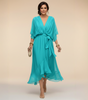 Long Chiffon Dress with Batwing Sleeves for Women