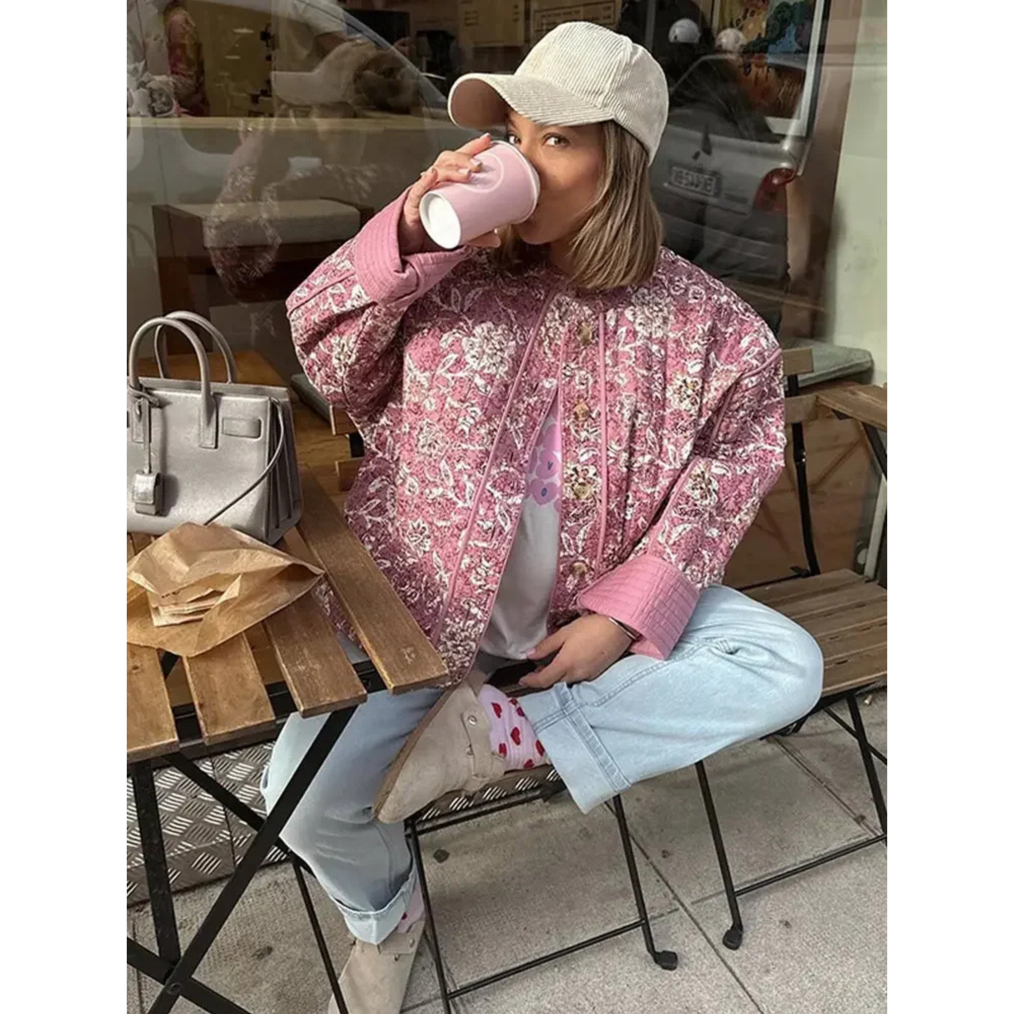 Oversized Quilted Floral Jacket for Women