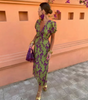Printed Long Short-Sleeve Dress for Women