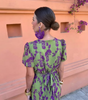 Printed Long Short-Sleeve Dress for Women