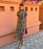 Printed Long Short-Sleeve Dress for Women