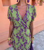 Printed Long Short-Sleeve Dress for Women
