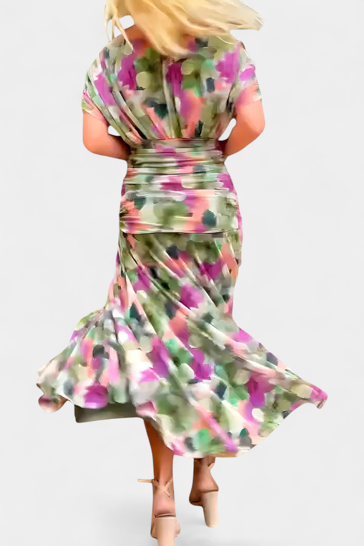 Elegant Dark Green Deep V-Neck Dress