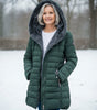 Long Quilted Fitted Down Jacket with Faux Fur Hood