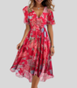 Flared Midi Dress with V-Neck for Women