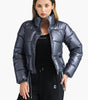 Short Fitted Shiny Puffer Jacket with Stand-Up Collar for Women
