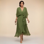 Long Chiffon Dress with Batwing Sleeves for Women