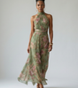 Midi Dress with Fitted Waist and Halter Neck for Women