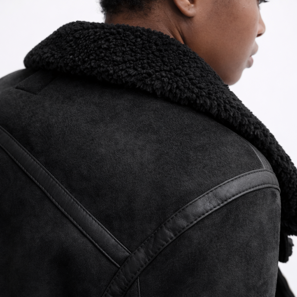 Women's Loose-Fit Suede Aviator Jacket with Belt