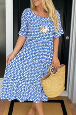 Short Sleeve Midi Dress with Round Neck for Women