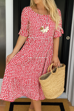 Short Sleeve Midi Dress with Round Neck for Women