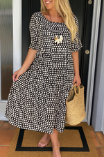 Short Sleeve Midi Dress with Round Neck for Women