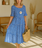 Short Sleeve Midi Dress with Round Neck for Women