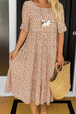 Short Sleeve Midi Dress with Round Neck for Women