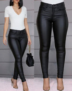 High-Waisted Slim Fit Faux Leather Pants for Women