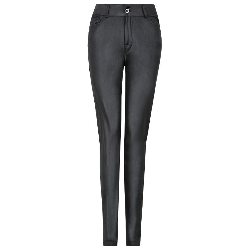 High-Waisted Slim Fit Faux Leather Pants for Women