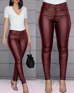 High-Waisted Slim Fit Faux Leather Pants for Women