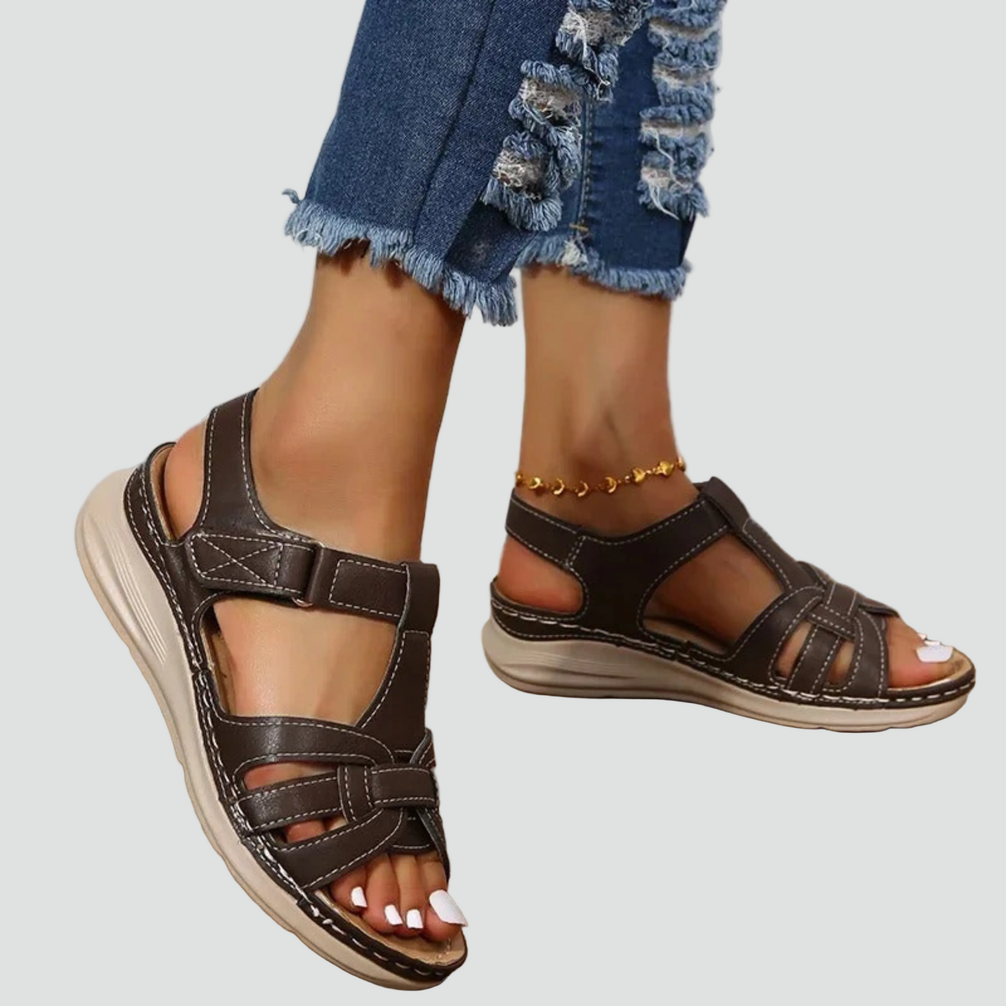 Orthopedic Leather Sandals with Velcro for Women | Perfect for Everyday Wear