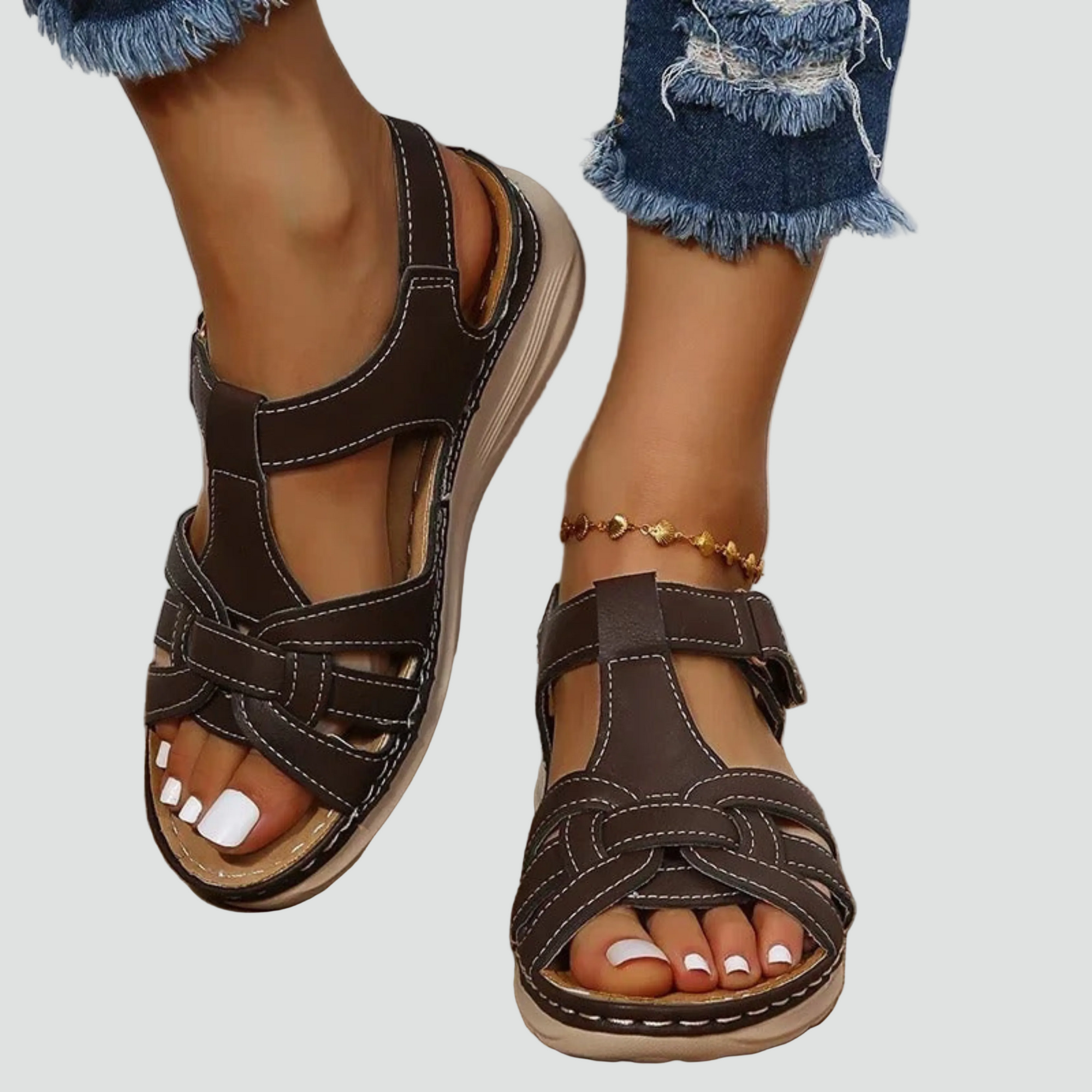 Orthopedic Leather Sandals with Velcro for Women | Perfect for Everyday Wear