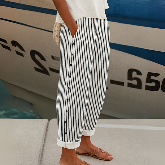 Striped Buttoned Pants for Women