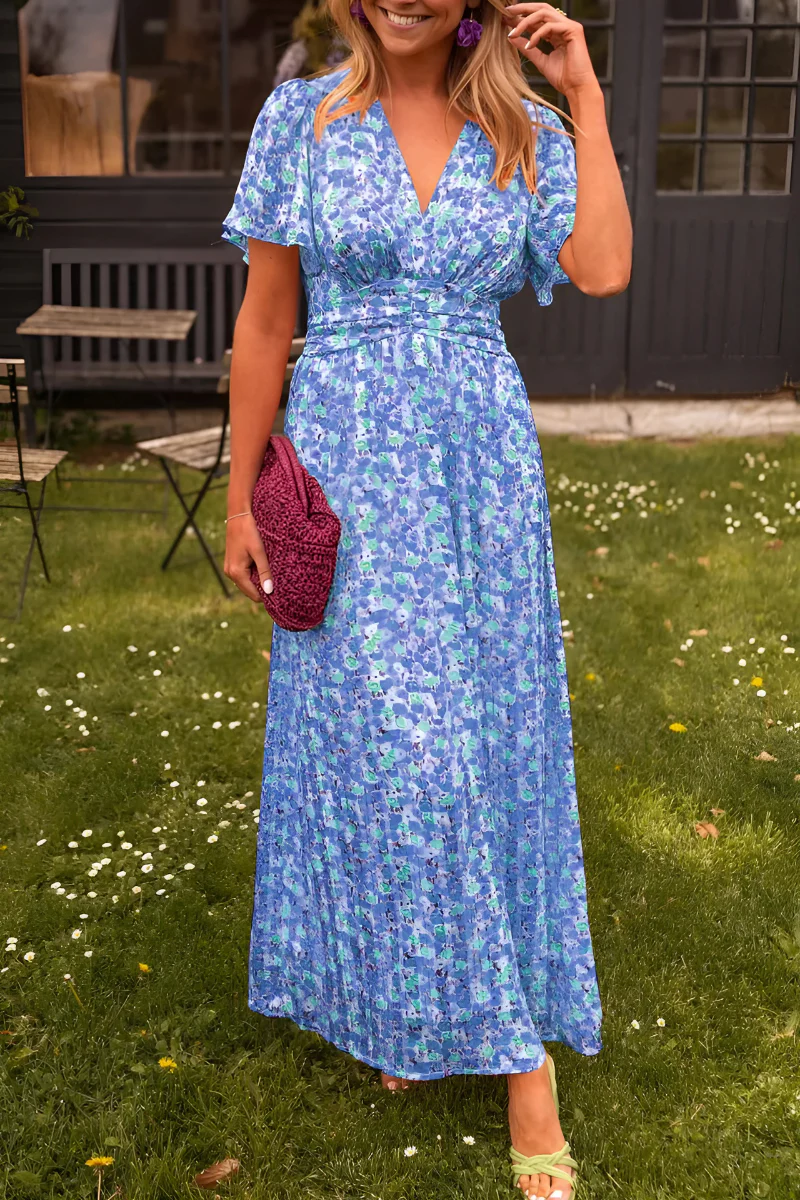 Long Dress with Floral Print and Defined Waist for Women | Ideal for Summer