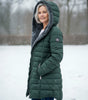 Long Quilted Fitted Down Jacket with Faux Fur Hood