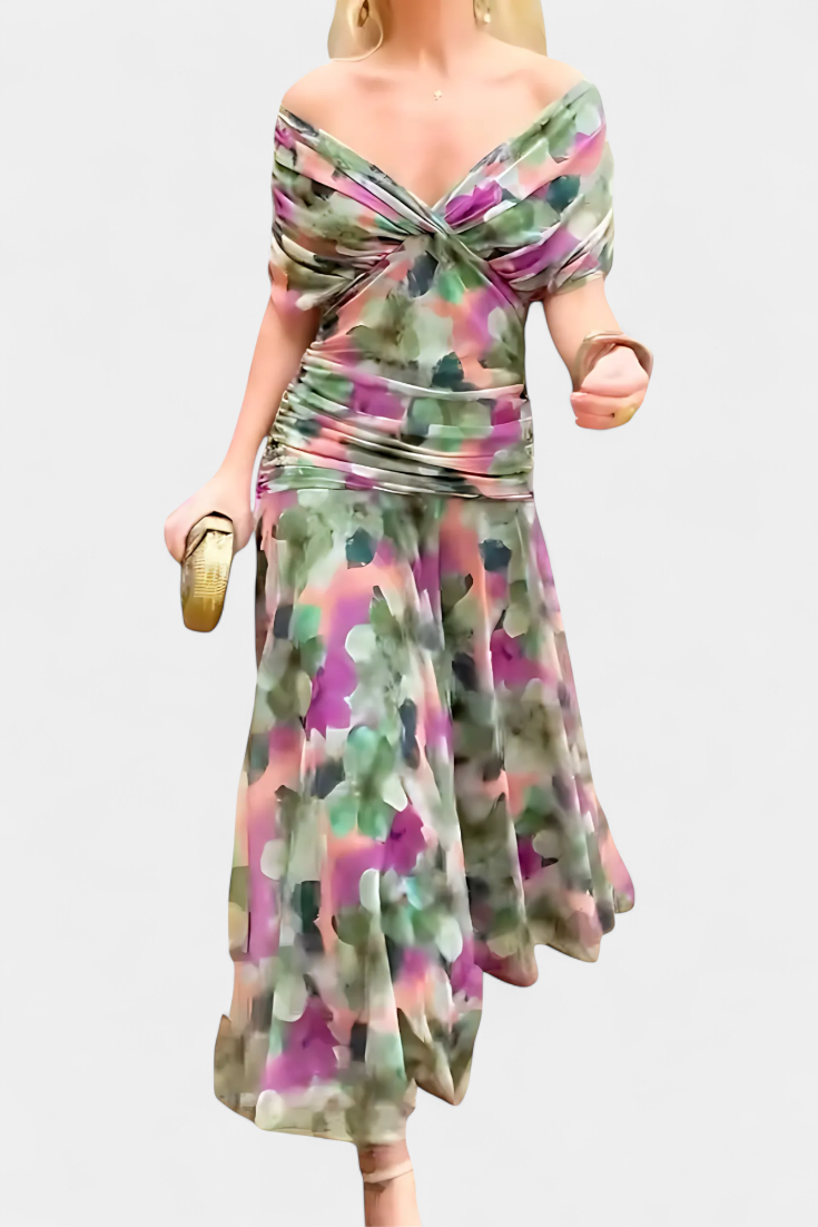 Elegant Dark Green Deep V-Neck Dress