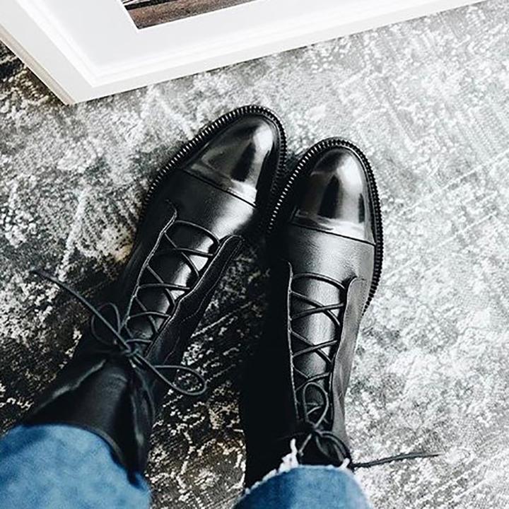 Mid-Calf Lace-Up Boot with Faux Leather Heel for Women