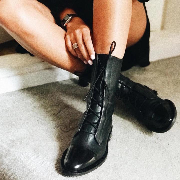 Mid-Calf Lace-Up Boot with Faux Leather Heel for Women