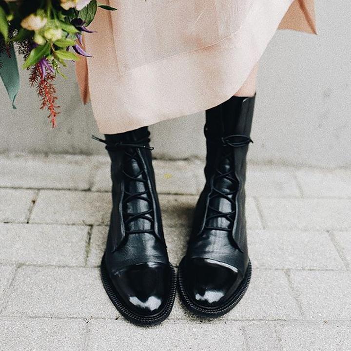 Mid-Calf Lace-Up Boot with Faux Leather Heel for Women