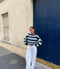 Striped Chunky Knit Long Sleeve Round Neck Sweater for Women