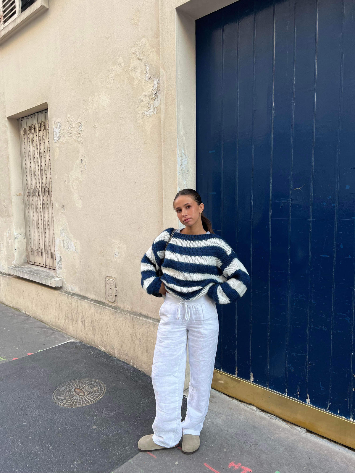 Striped Chunky Knit Long Sleeve Round Neck Sweater for Women