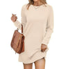 Short Loose Fit Sweater Dress with Long Sleeves and Round Neck for Women