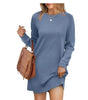 Short Loose Fit Sweater Dress with Long Sleeves and Round Neck for Women