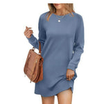 Short Loose Fit Sweater Dress with Long Sleeves and Round Neck for Women