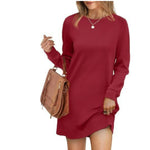 Short Loose Fit Sweater Dress with Long Sleeves and Round Neck for Women
