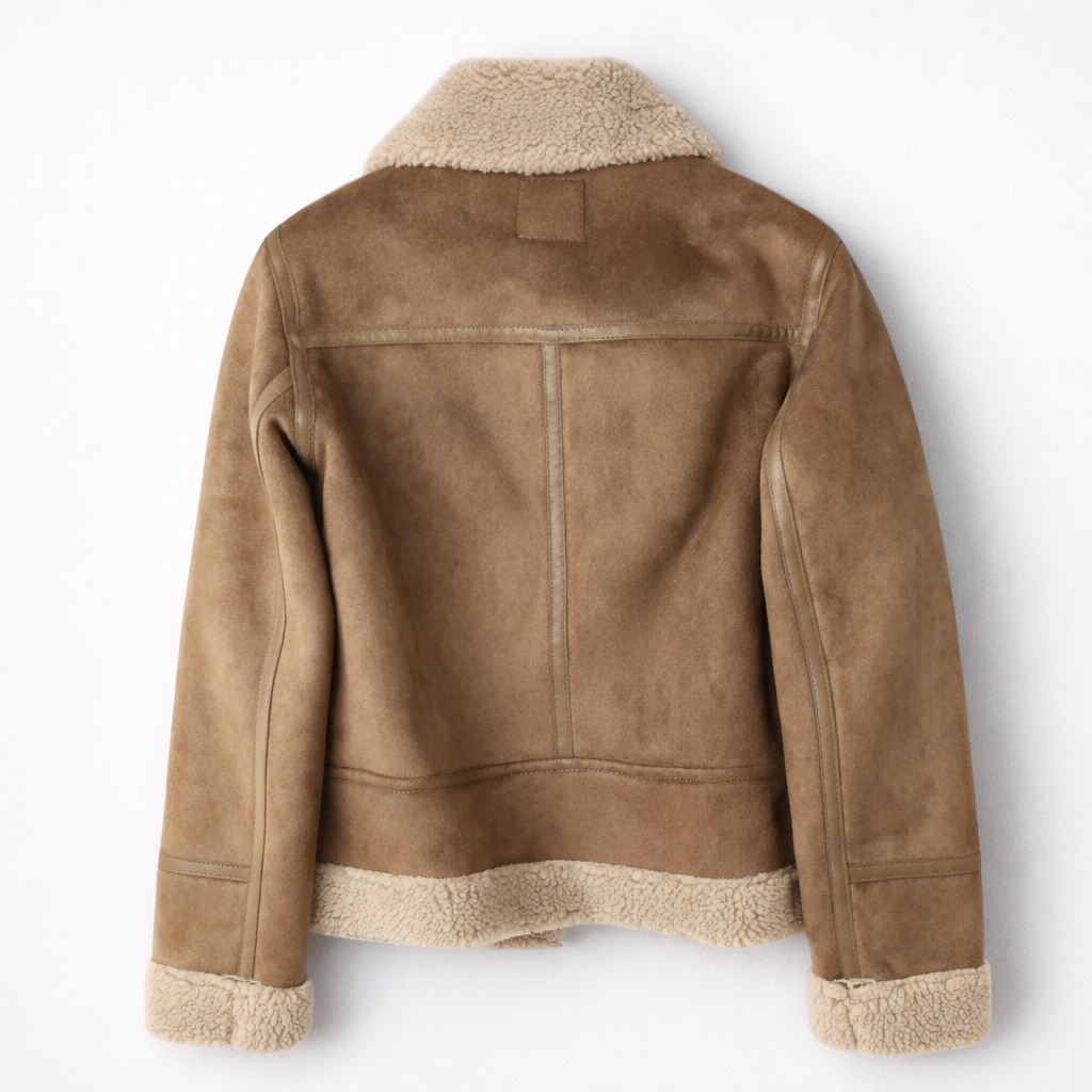 Women's Loose-Fit Suede Aviator Jacket with Belt