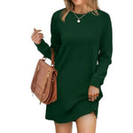 Short Loose Fit Sweater Dress with Long Sleeves and Round Neck for Women