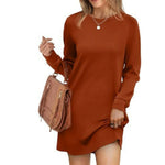 Short Loose Fit Sweater Dress with Long Sleeves and Round Neck for Women