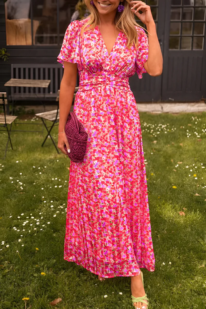 Long Dress with Floral Print and Defined Waist for Women | Ideal for Summer