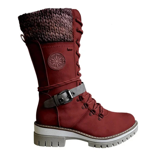 High Lace-Up Faux Leather Boots for Women
