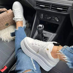 Platform Sneakers with Thick Sole in Faux Leather for Women