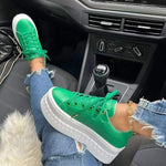Platform Sneakers with Thick Sole in Faux Leather for Women