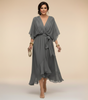 Long Chiffon Dress with Batwing Sleeves for Women