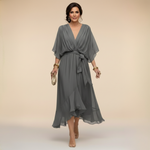 Long Chiffon Dress with Batwing Sleeves for Women