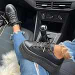 Platform Sneakers with Thick Sole in Faux Leather for Women